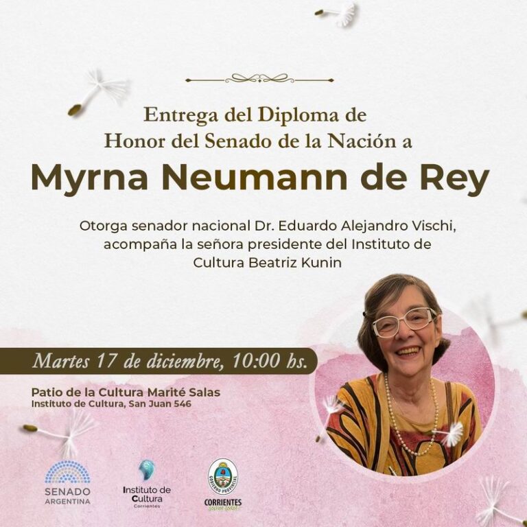 Myrna Neumann de Rey, con una distinción del Senado de la Nación