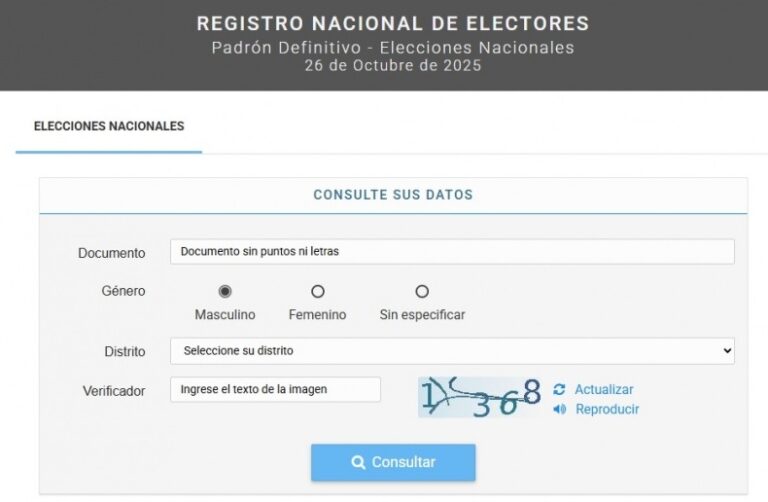 Está disponible el padrón electoral para los comicios de octubre