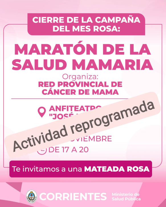 Reprograman la Maratón de la Salud Mamaria por condiciones climáticas