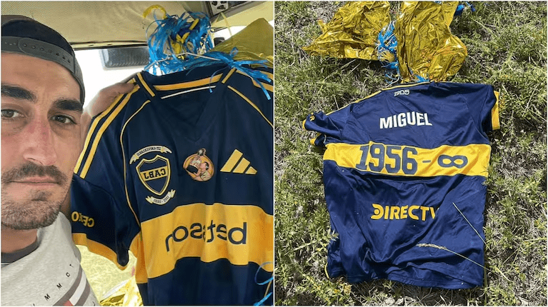 La historia del productor rural que encontró en el campo la camiseta de Russo que Boca soltó al cielo