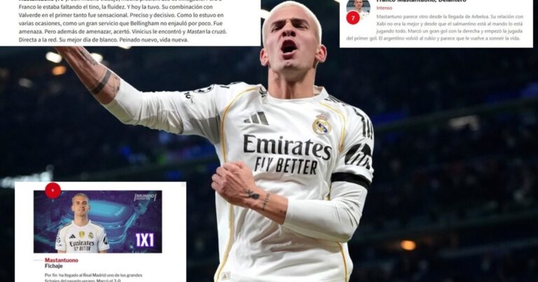Mastantuono cambió críticas por elogios en los medios de España tras su gol en la Champions: «Parece otro»