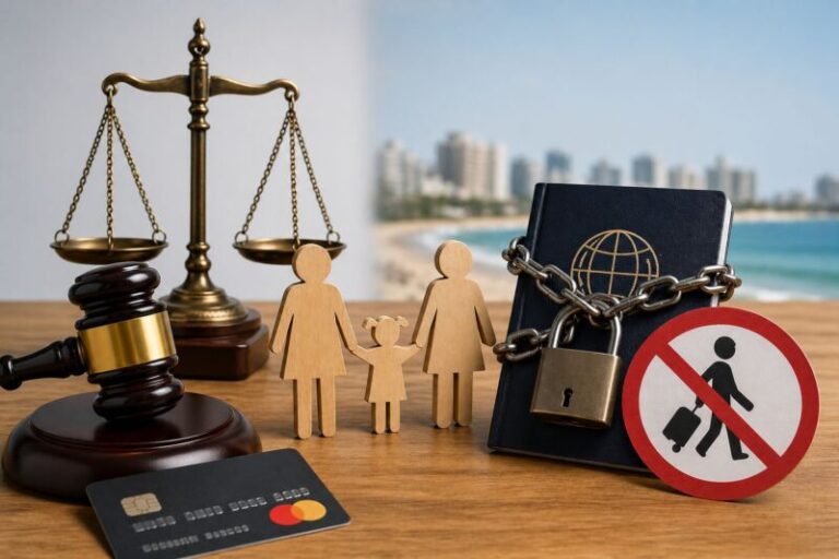 Ilustración de una balanza de la justicia y un niño con monedas