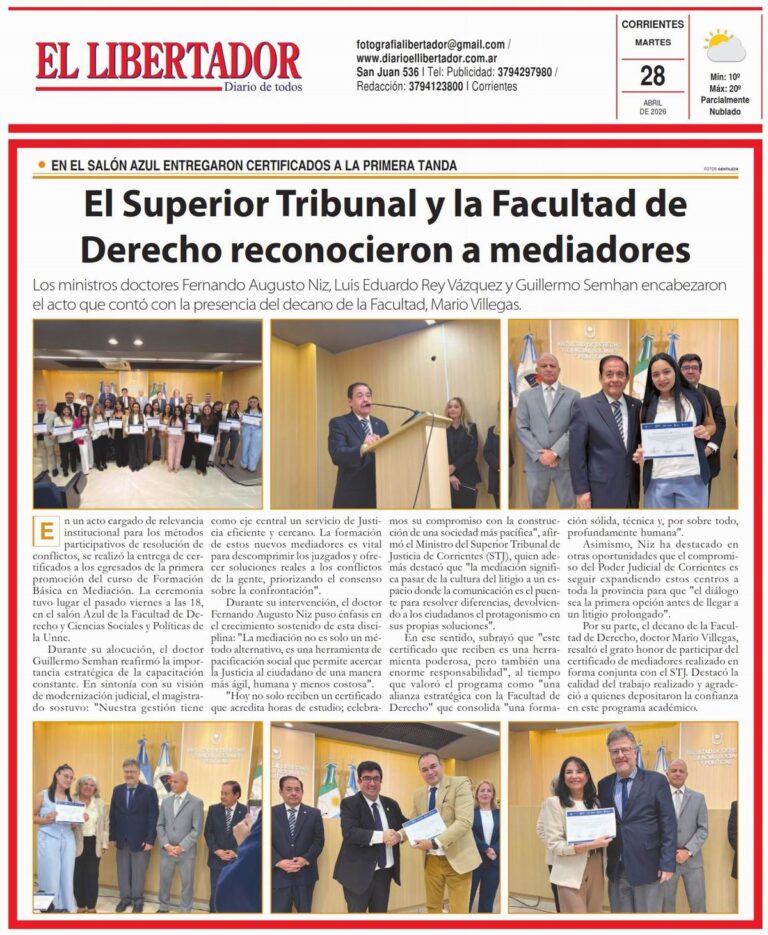 Portada del diario El Libertador de Corrientes del 28 de abril de 2026