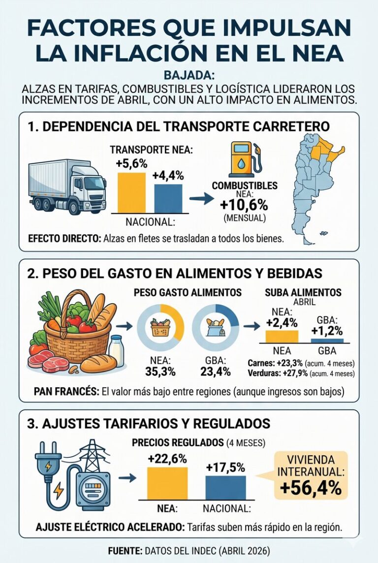 Gráfico de inflación en el NEA con datos de abril 2026