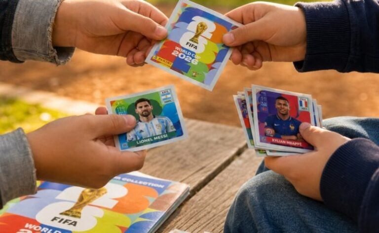 Personas intercambiando figuritas del Mundial en la Costanera de Corrientes