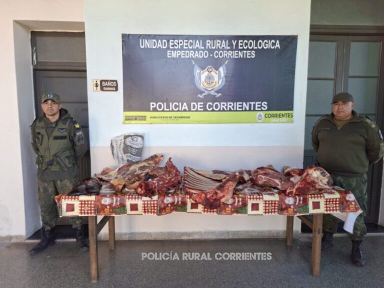 Carne vacuna decomisada en operativo policial en El Sombrero, Corrientes