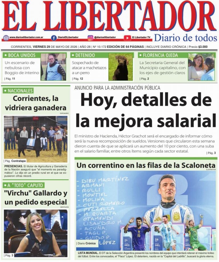 Tapa y contratapa del diario del 29 de mayo de 2026