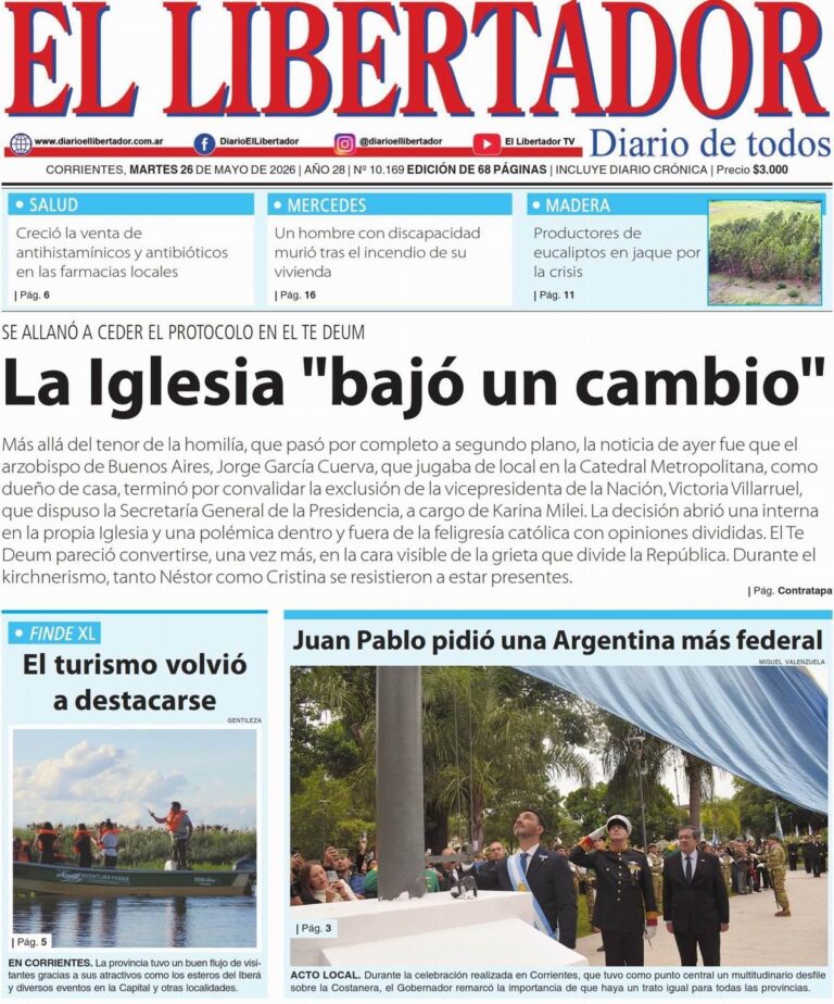 Tapa y contratapa del diario del 26 de mayo de 2026