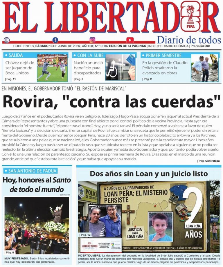 Tapa y contratapa del diario del 13 de junio de 2026
