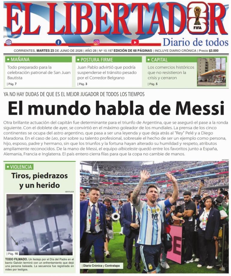 Tapa y contratapa del diario del 23 de junio de 2026