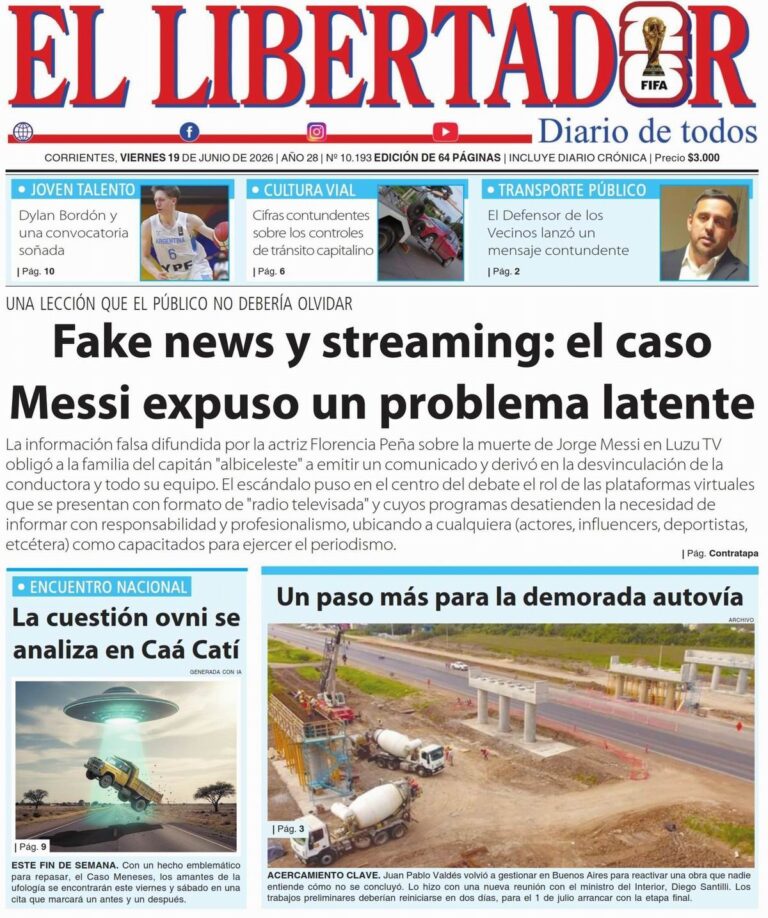 Tapa y contratapa del 19 de junio de 2026
