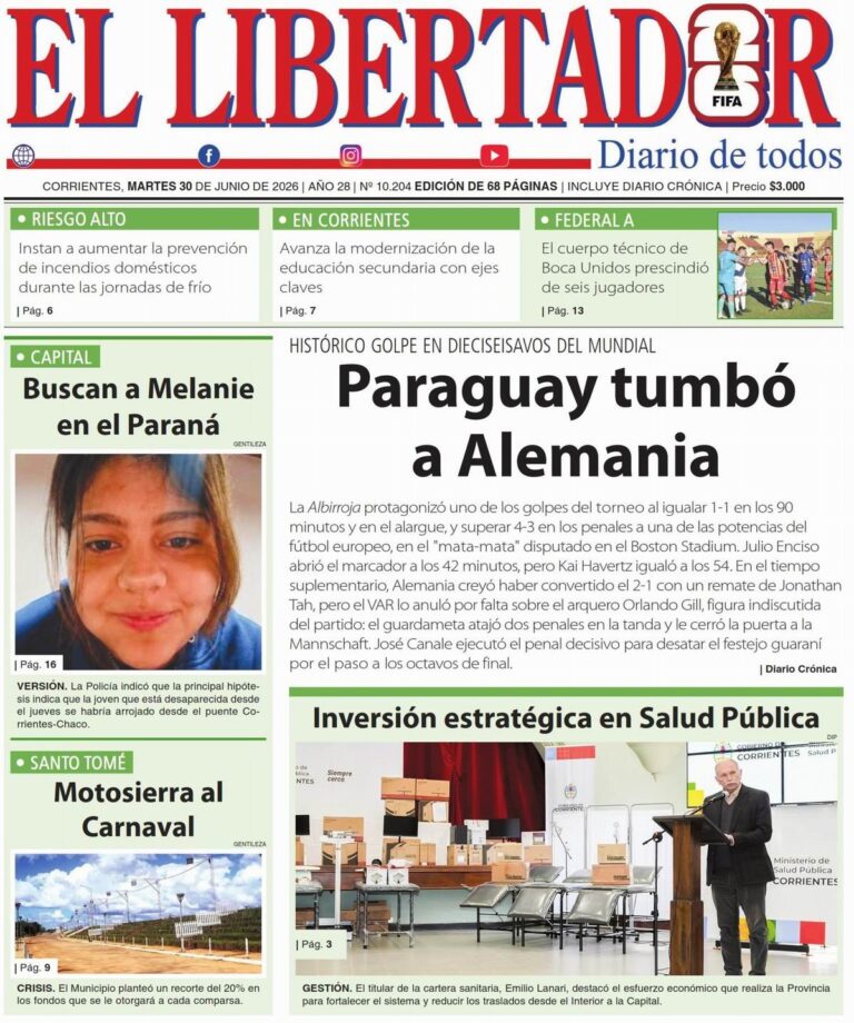 Portada del diario del 30 de junio de 2026 con titulares de política, economía, sociedad y deportes