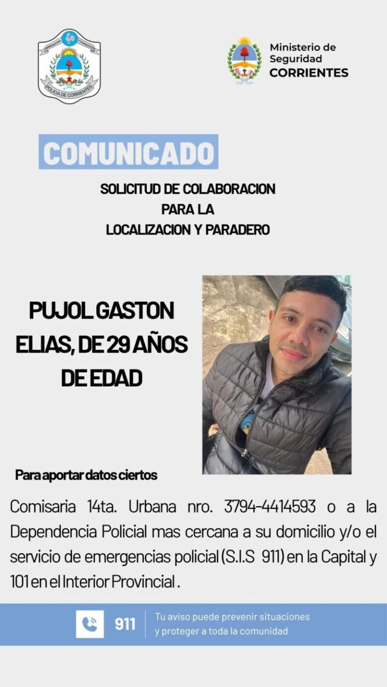 Fotografía de Gastón Elías Pujol, joven de 29 años buscado en Corrientes