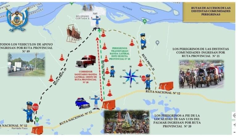 Peregrinos caminando hacia la Basílica de Nuestra Señora de Itatí en ruta provincial