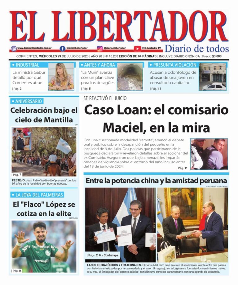 Portada de noticias del 29 de julio de 2026 en Corrientes