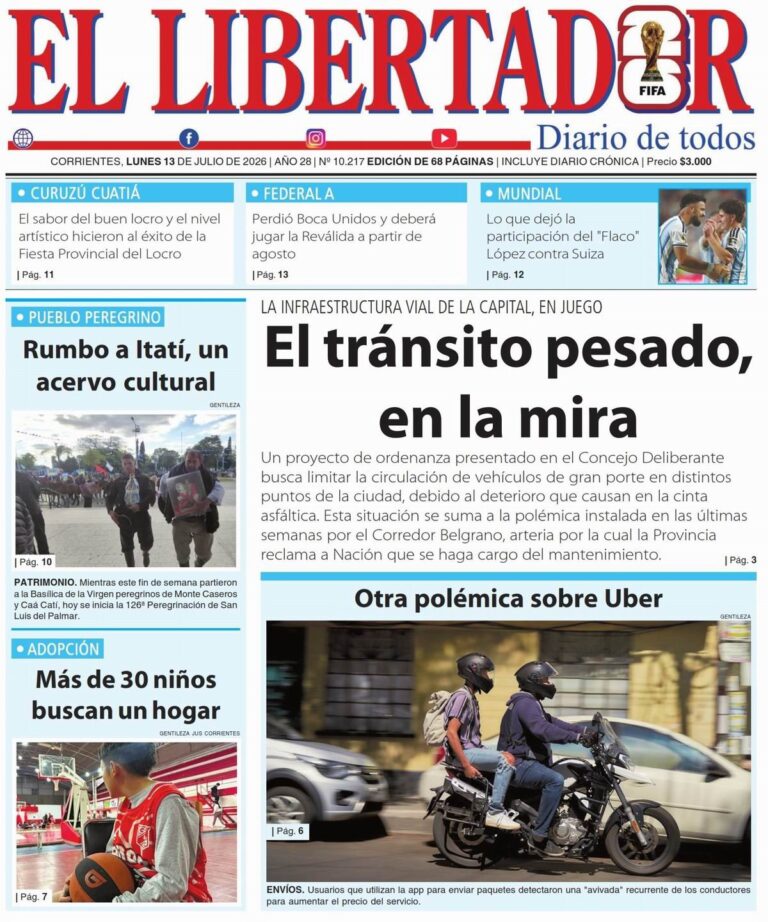 Fotografía de la fachada de la Casa de Gobierno de Corrientes el 13 de julio de 2026