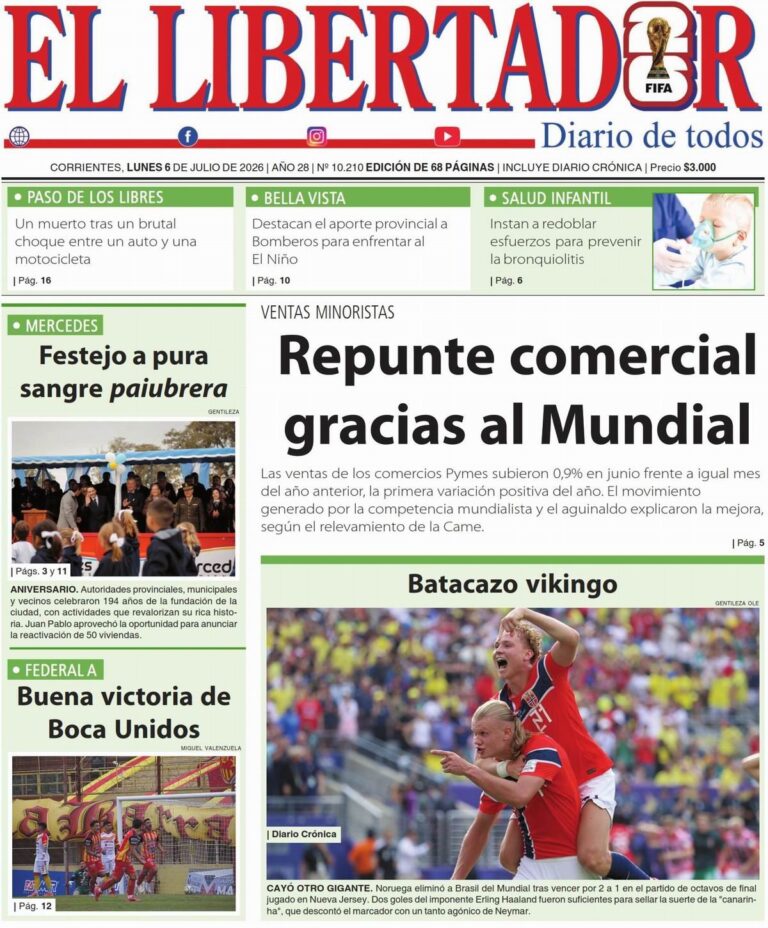 Tapa y contratapa del diario del 6 de julio de 2026
