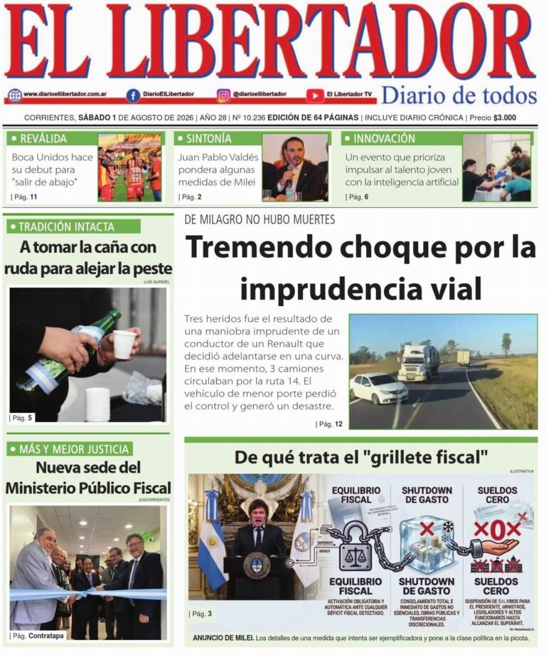 Tapa y contratapa del diario del 1 de agosto de 2026