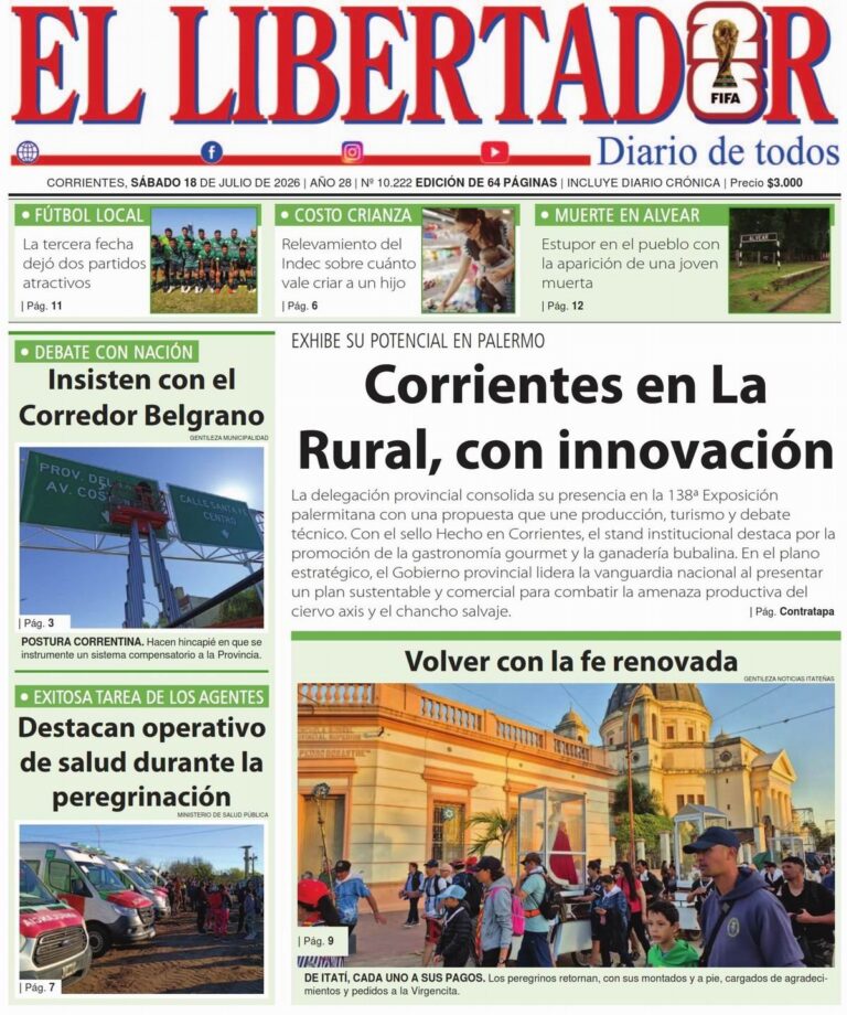 Tapa y contratapa del diario Correntinos En Red del 18 de julio de 2026
