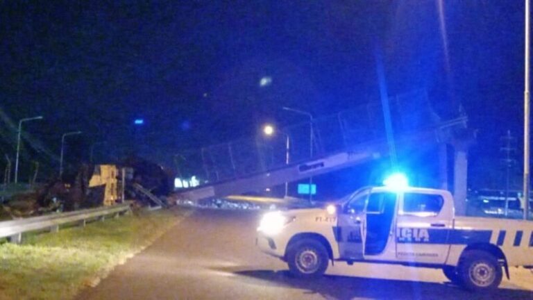 Puente peatonal derribado sobre camión en Ruta Nacional 16, Puerto Tirol