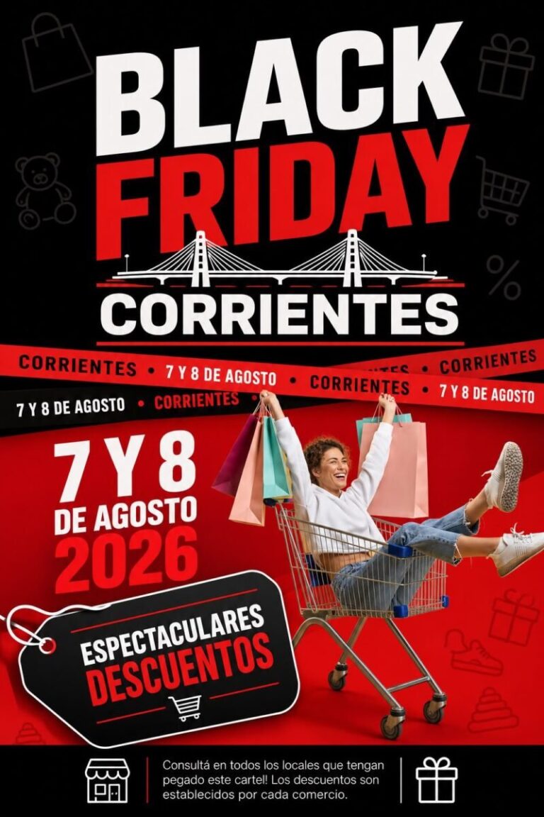 Afiche oficial de Black Friday en Corrientes en vidriera de comercio