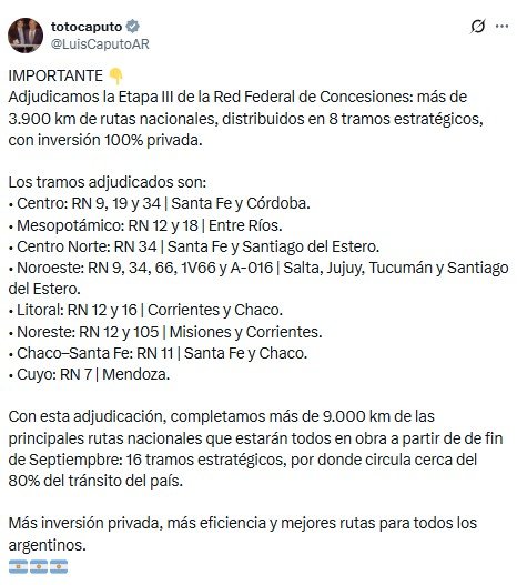 Mapa de rutas concesionadas en Corrientes
