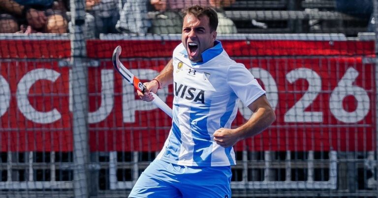 Los Leones celebran un gol en el Mundial de hockey 2026
