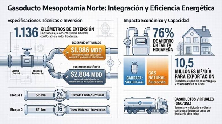Mapa de la traza propuesta del gasoducto en el NEA
