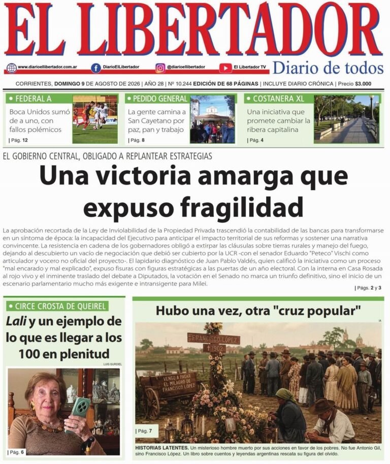 Tapa y contratapa del diario del 9 de agosto de 2026