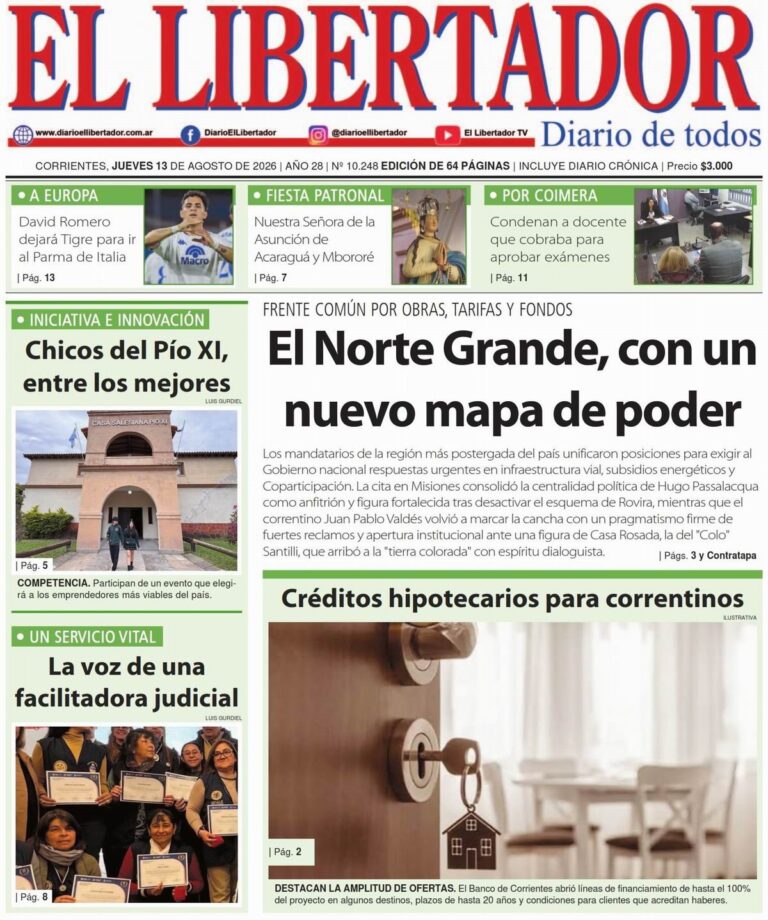 Portada de la edición impresa del 13 de agosto de 2026
