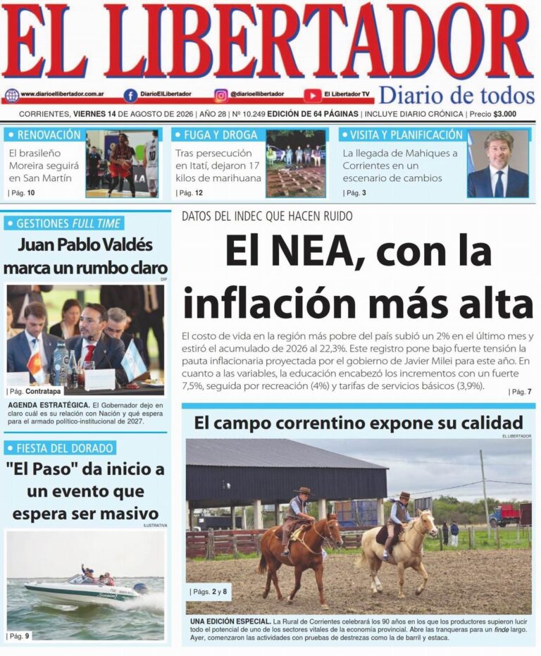Tapa y contratapa del diario del 14 de agosto de 2026