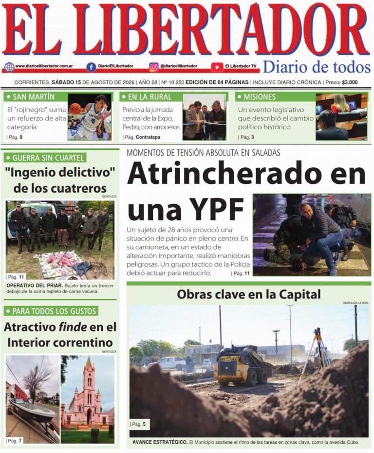 Tapa y contratapa del diario del 15 de agosto de 2026