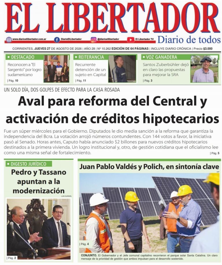 Tapa y contratapa del diario del 27 de agosto de 2026