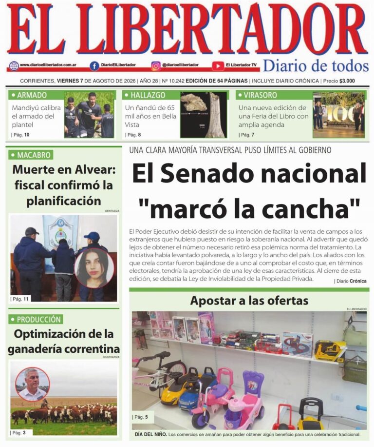 Tapa y contratapa de la edición impresa del 7 de agosto de 2026