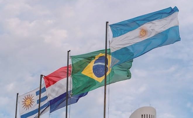 Mapa del Mercosur con los cuatro países miembros