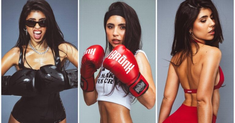 Cami Mayan posando con guantes de boxeo rojos para anunciar su participación en Párense de manos IV