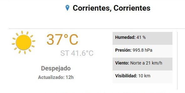 Termómetro marcando alta temperatura en la ciudad de Corrientes