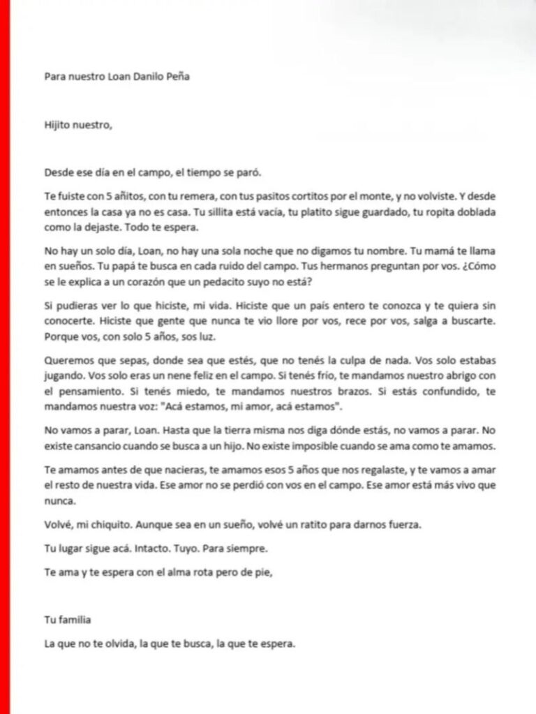 Familia de Loan Danilo Peña difunde carta abierta