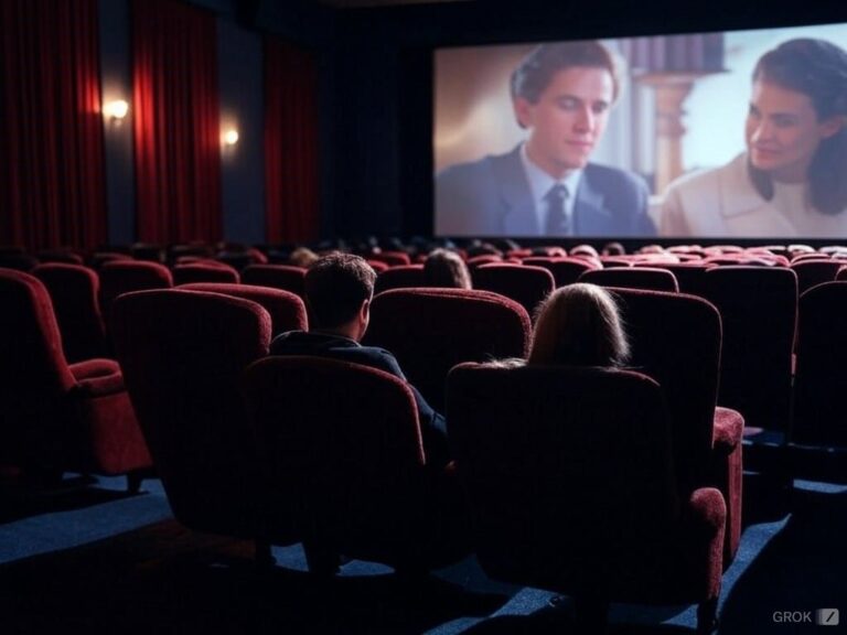 Sala de cine con butacas rojas y pantalla encendida
