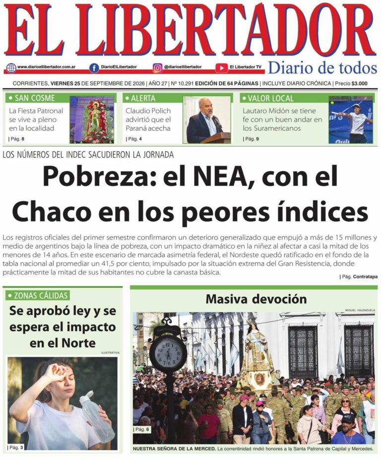 Portadas de los diarios de Corrientes del 25 de septiembre de 2026