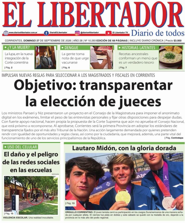 Portadas de los diarios de Corrientes del 27 de septiembre de 2026