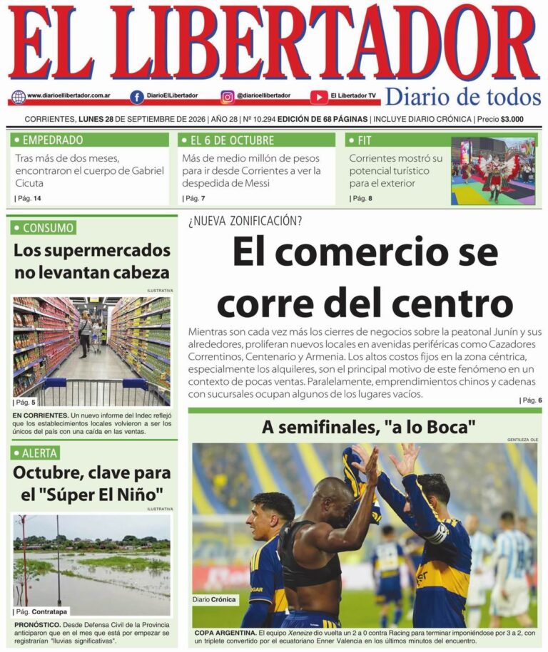 Tapas de los diarios de Corrientes del 28 de septiembre de 2026