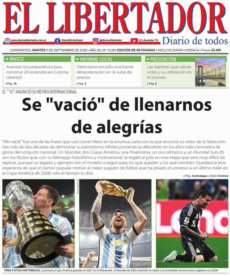Portada del periódico del 1 de septiembre de 2026