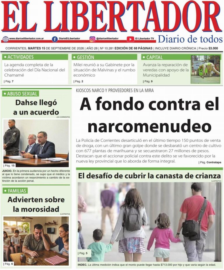 Tapas y contraportadas de los diarios de Corrientes del 15 de septiembre de 2026