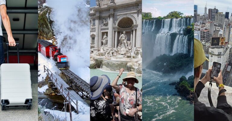 Collage de imágenes que representan la evolución de los viajes en los últimos 40 años