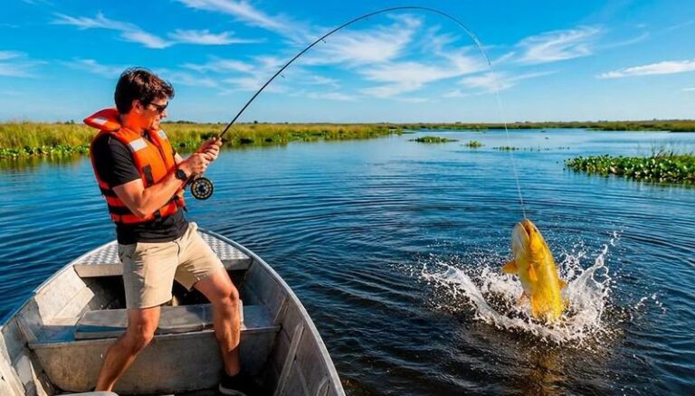 Vista de los esteros del Iberá en Corrientes con vegetación y fauna silvestre