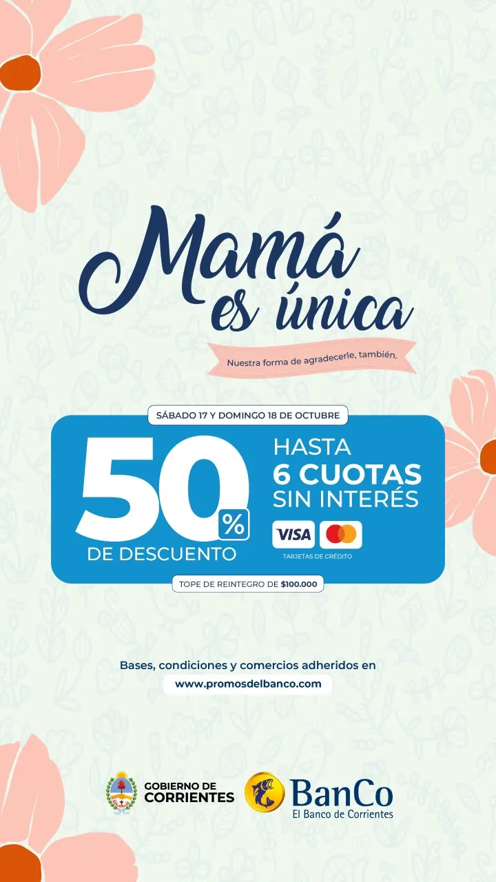 Promoción del Banco de Corrientes por el Día de la Madre con descuentos y cuotas sin interés