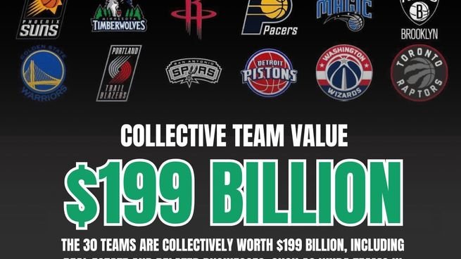Logo de la NBA sobre fondo azul y rojo