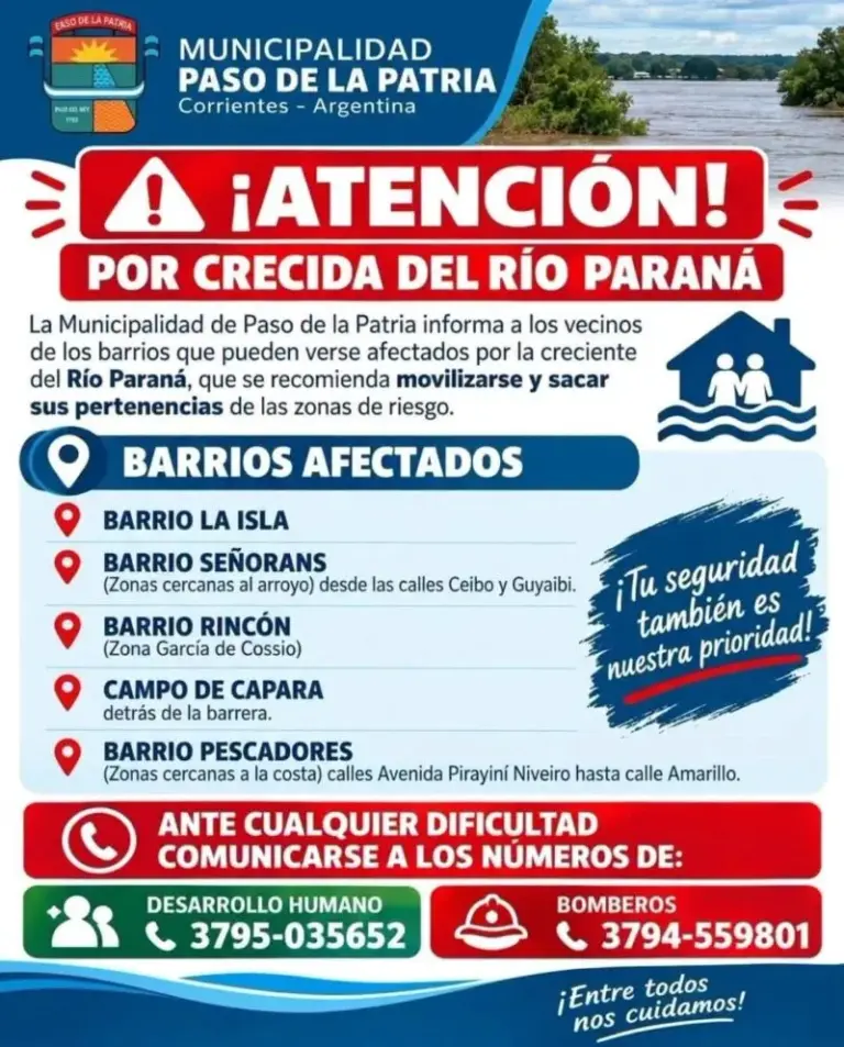 Vista del río Paraná en la zona de Paso de la Patria durante la crecida