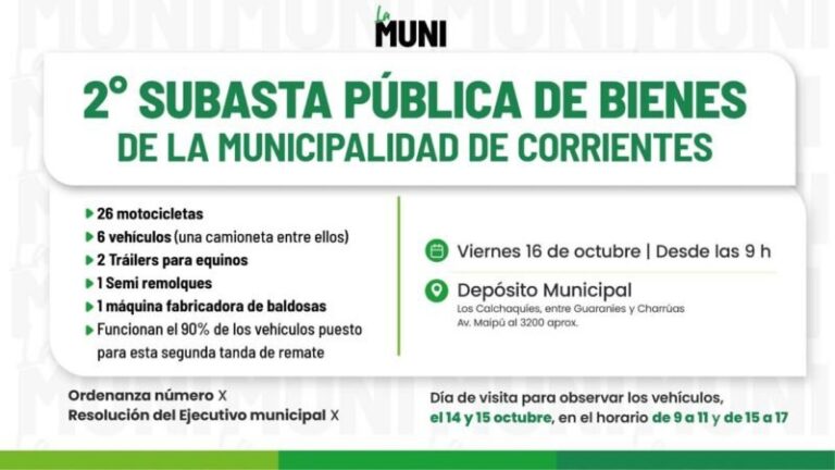 Vehículos y motocicletas en el Depósito Municipal de Corrientes listos para el remate público